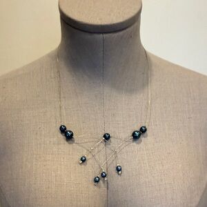 Floating Teal Bead Necklace on Clear Wire / Delicate Minimalist Necklace